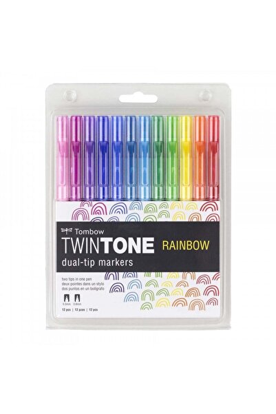 Tombow TWIN TONE Markör Seti Rainbow (Gökkuşağı Renkler) 12 renk