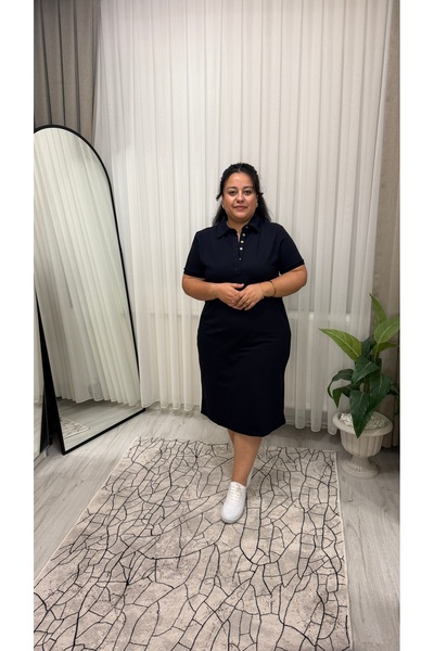 Butik Polo Yaka Petek Kumaş Cep Detaylı Elbise