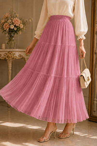 Poliyance Lara Soft Pembe Etek