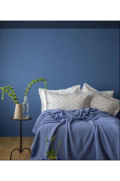 PAMUKLAR طقم Apricitas Home Tek Kişilik Miles Blue Pike مع ملاءة مطاطية