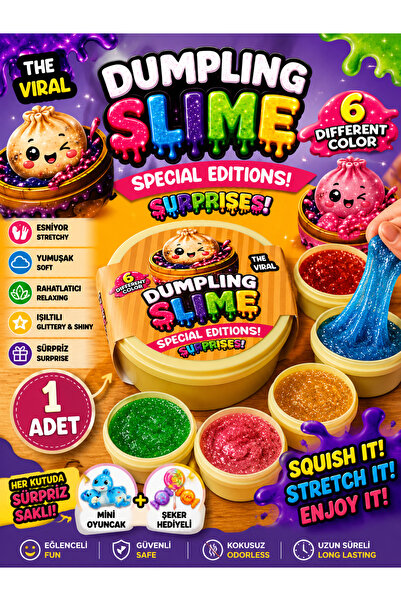 Emrah Gültekin Slime 1 Adet Çin Mantısı Slaym Oyuncak | Işıltılı Renkli Slime...