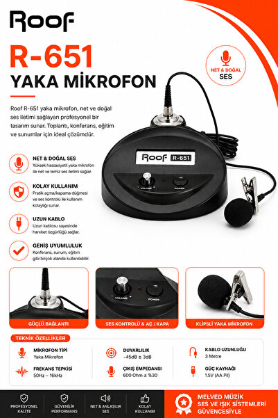 ROOF R-651 Volum Kontrollü Kürsü Yaka Mikrofonu - Cami Mikrofonu