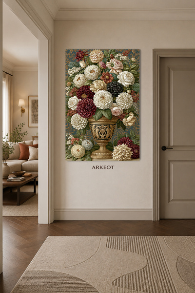 Arkeot Vintage Saray Buketi Kanvas Duvar Tablosu - Dekoratif Salon Tablo