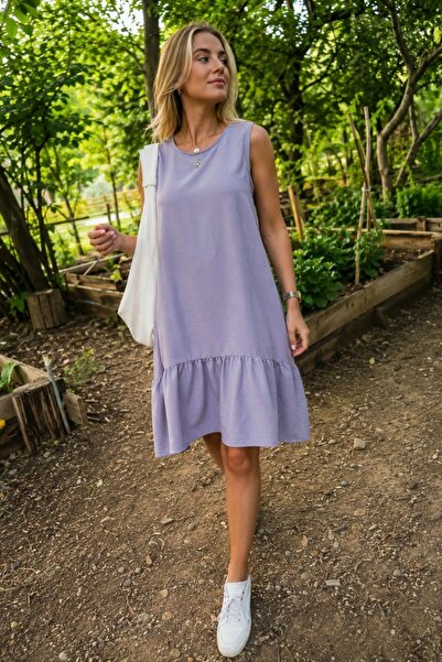 armonika Women's Light Gray Sleeveless Skirt Ruffle Dress Arm-18Y001156