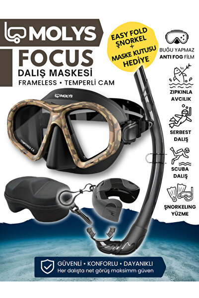 MOLYS FOCUS DALIŞ MASKESİ + ANTI FOG (BUĞU ÖNLEYİCİ FİLM) + KATLANABİLİR ŞNOR...