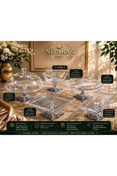 Niyara home 5-Piece Set with Glass Metal Legs for Presentation and Cake Serving
