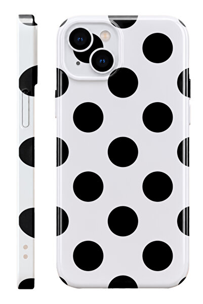 WANNA PROTECT iPhone 14 Siyah Puantiye Protect Slim Parlak Tam Kaplayan Baskı...