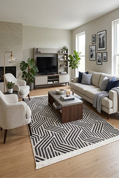Prestij Home TEKSTİL Sisal İskandinav Pamuk Taban Özel Kesim Kaymaz Salon Mut...