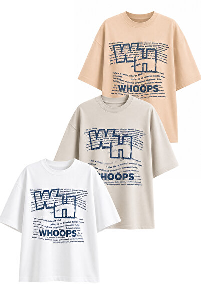 Merci Women's Oversize Whoops Printed Lycra Crew Neck T-Shirt Set of 3 (95% C...