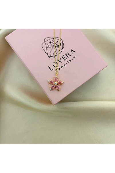 Lovera Jewellery 925 Ayar Gümüş Sertifikalı 14K Gold Renk Lotus Çiçeği Kolye