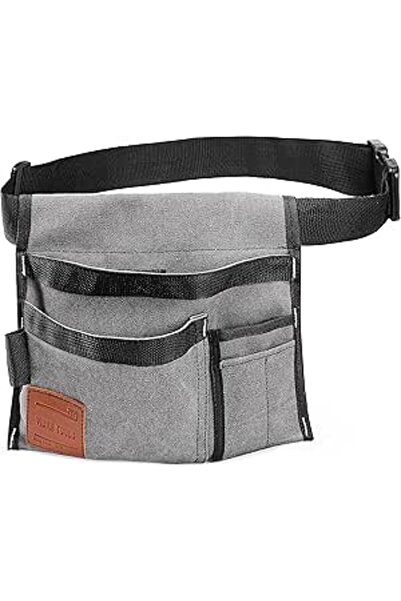 Arabest 6 Pocket Canvas Tool Belt, Adjustable Waist Pouch, Grey for Carpenter...