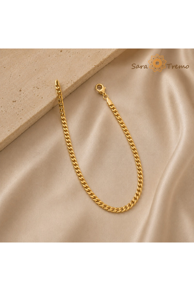 SaraTremo Brățară unisex tip lanț cubanez – Brățară placată cu aur de 18K, cu...