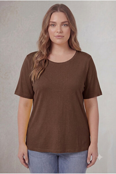 RMG Crew Neck Large Size Coffee Cotton T-Shirt