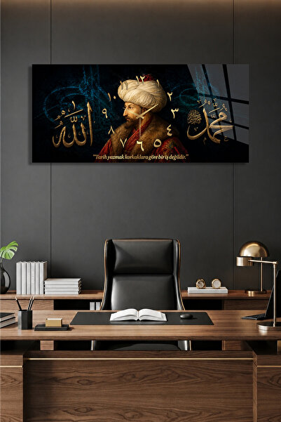 Olinpa KIRILMAZ CAM DUVAR SAATİ, HEM TABLO HEM SAAT FATİH SULTAN MEHMET ALLAH...