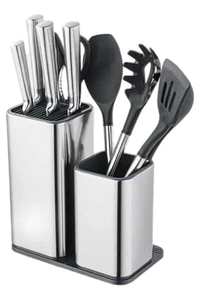 The Bros 2-in-1 Kitchen Utensil Organiser, Stainless Steel Knife Block and Co...