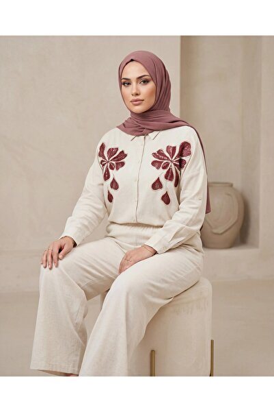 BURRASCA Oversize Linen Set with Embroidered Stones