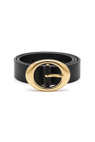 SHAKA Black Shk3002 Women's Oval Gold Buckle Thin Waist Belt