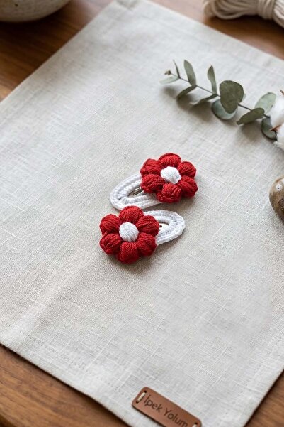 GRI MOR TEKSTIL Hand Knitted Daisy Patterned Clip Clap Buckle 5 cm