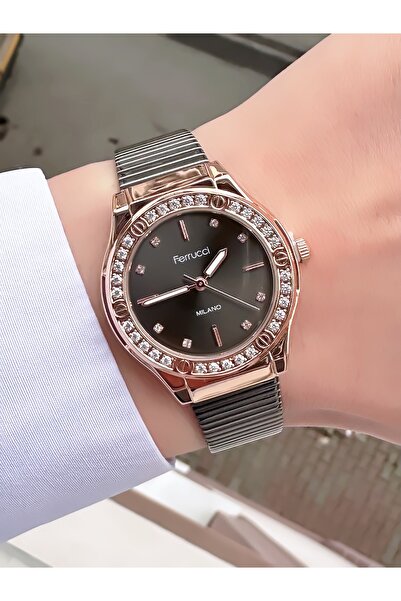Ferrucci Milano Women's Black Wicker Metal Cord Stone Wristwatch 2 Years Warr...