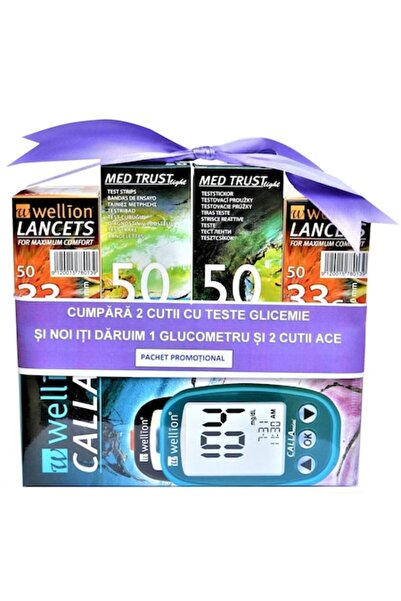 MED TRUST Set de 5 produse, 2 cutii de testare cu 1 glucometru și 2 cutii de ace
