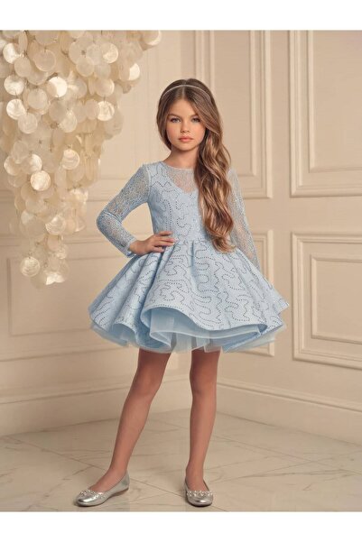 By Feyza Kids Collection Rochie de seara pentru fete din dantela cu paiete - ...