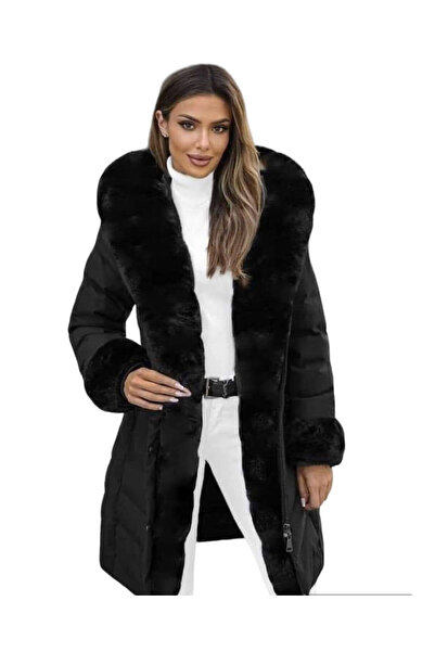 Woman's Fashion Γυναικείο Μαύρο Παλτό με Λεπτομέρειες από Γούνα