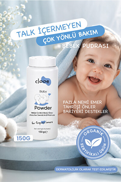 clooe Organik Sertifikalı Bebek Pudrası Talk İçermeyen Bitkisel Bakım 150g