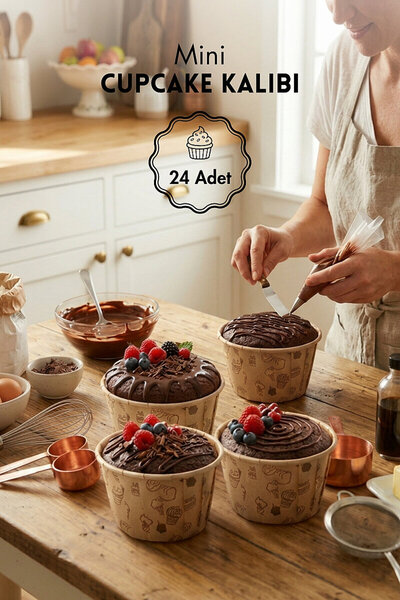 Bimotif 24lü Kraft Kağıt Cupcake Kalıbı, Kek Kapsülü, Muffin Cupcake Kalıbı, ...