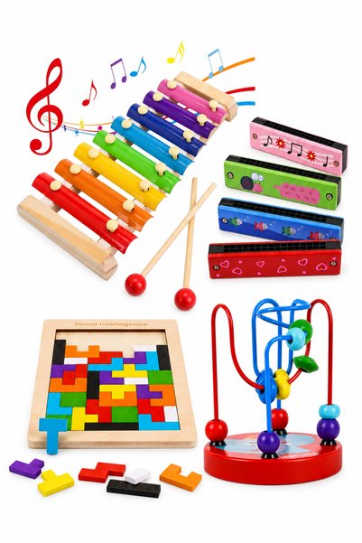 Circle Toys Music Set of 4 Wooden Montessori Educational Toys Children's Musical Instruments 3 Years+