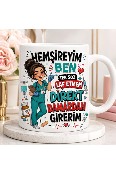 Nova Kişiye Özel Hemşire Kupa Bardak – Eğlenceli Karikatür Tasarım