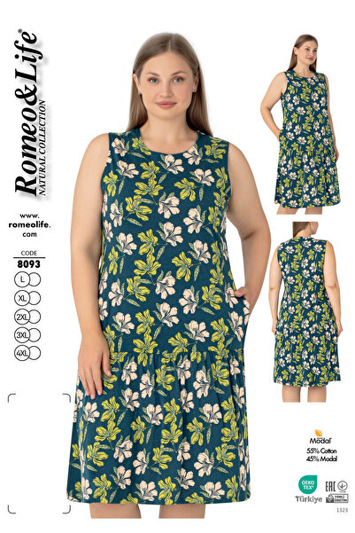 ROMEO LİFE Women's Large Size Cotton Modal Fabric Short Dress 8093