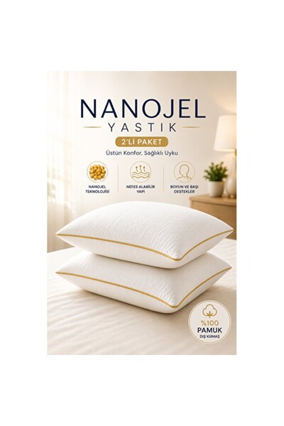 Empressco İki Adet Gold Detaylı Biyeli Nanojel Yastık 50x70, 1200g, Lüks Konfor