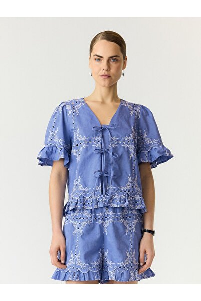 YAS Bluse mit kurzen Ärmeln