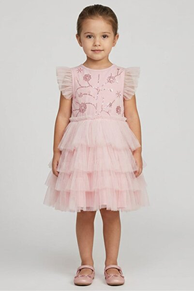Luna Moon Toddlers Girl Embellished Dress, Light Pink