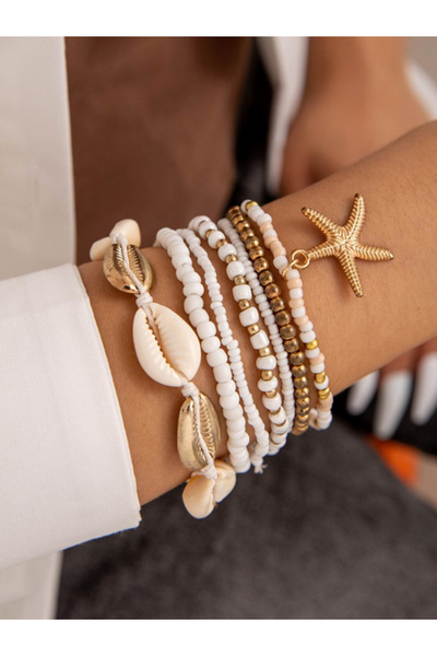 Take Two By Styli Women Beaded Bracelet Stack with Starfish Charm
