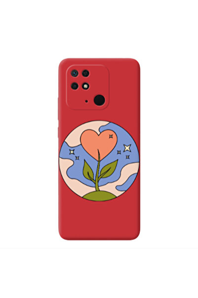 Other Xiaomi Redmi 10C Hearted Flower Red Colored Silicone TPU Θήκη