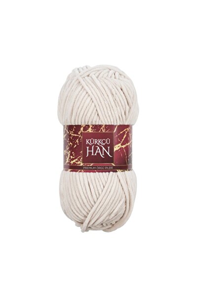 Kürkçü Han Kadife Örgü İpi 50gr %100 Polyester Yumuşak Pofuduk Fildişi