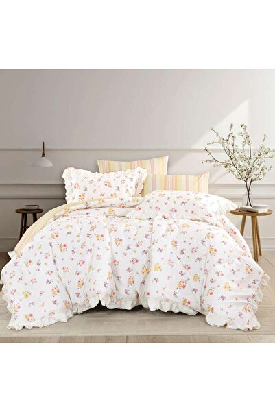 Alhabib bedding Summer Quilt Queen Cotton Luxury White and Yellow Floral Patt...