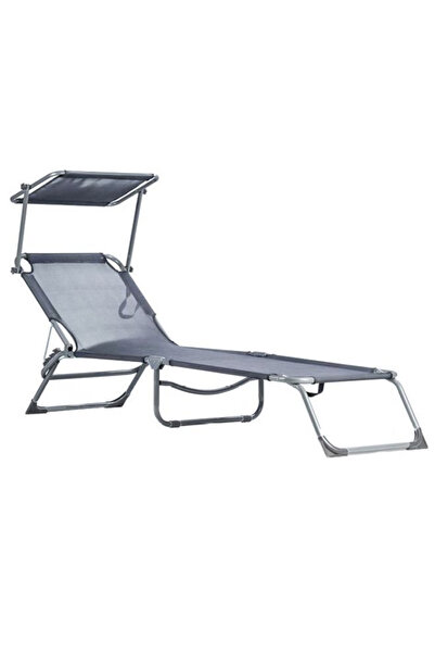 SERSIMO Șezlong pliabil cu parasolar reglabil, spătar reglabil, 150 kg, gri