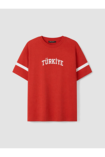 LC Waikiki Lcw Comfort Red Turkey Printed 100% Cotton Women's T-Shirt