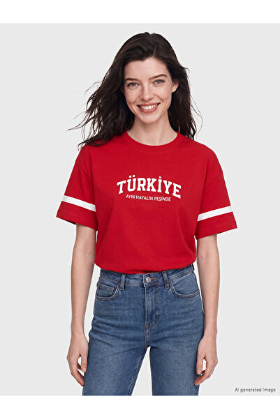 LC Waikiki Red Turkey Printed Cotton Women's T-Shirt