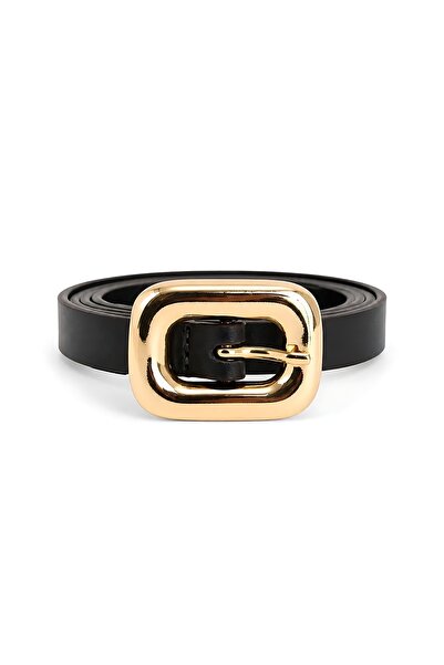 SHAKA Black Shk3001 Women's Gold Square Buckle Thin Faux Leather Belt