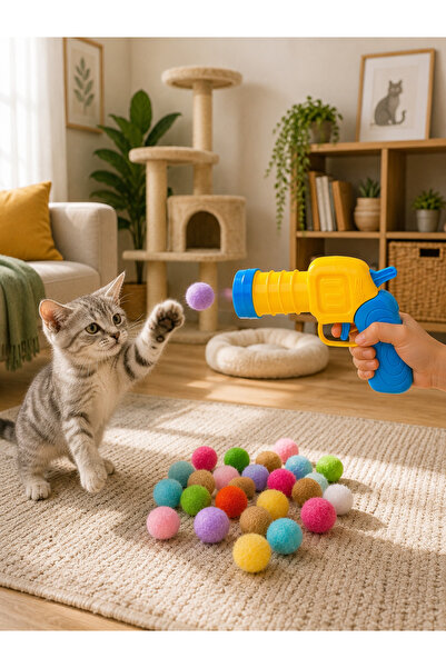 BEYZANA İnteraktif Kedi Oyun Tabancası | Top Fırlatan Oyun Tabancası | Ponpon...