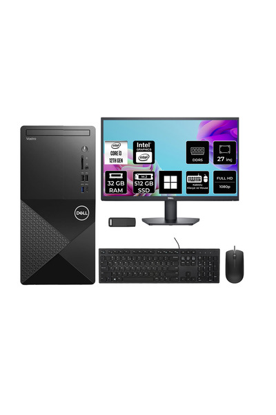 Dell Vostro 3030MT Core i3 12100 32GB RAM 512GB SSD 27" FHD Win11 Home N6001VDT3030MTP925 Masaüstü Bilgisayar + PER4 USB Bellek