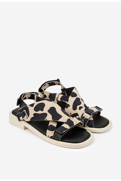 Dasha Sandale dama NUR bej cu negru din piele intoarsa animal print