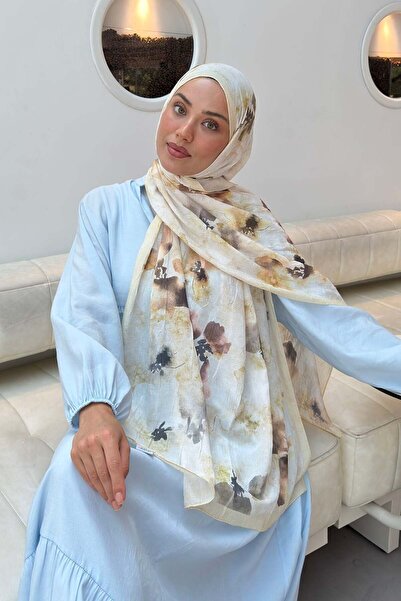 lamelif شال من الخيزران بنمط زهور الباتيك باللون الأصفر