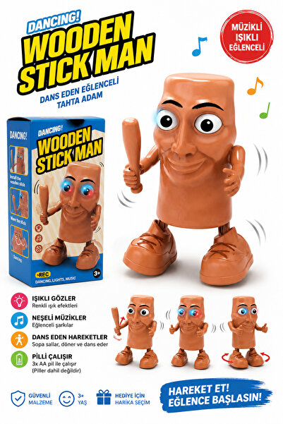 İlknurtoys Dans Eden Wooden Stick Man Müzikli Işıklı Hareketli Oyuncak | Pill...