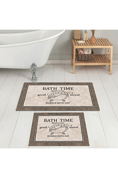 Evimle Dijital Baskı Banyo Paspası Kaymaz Yıkanabilir (60X100)+(50X60)