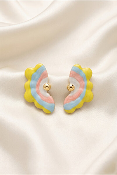 Pelin Aksesuar Blue, Pink, White and Yellow Colored Wavy Form Earrings