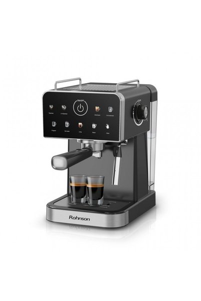 ROHNSON Espressor manual R98031, 20 bari, 1350 W, 1,5 L, display tactil color, cafea măcinată sau capsule Nespresso ® protecție la supraîncălzire și suprapresiune, ERP, NTC, PID, negru